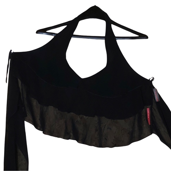 PRADA Black Halter Crop Top | Open Back Tie | Made in Italy | Vintage Minimalist - Picture 2 of 6
